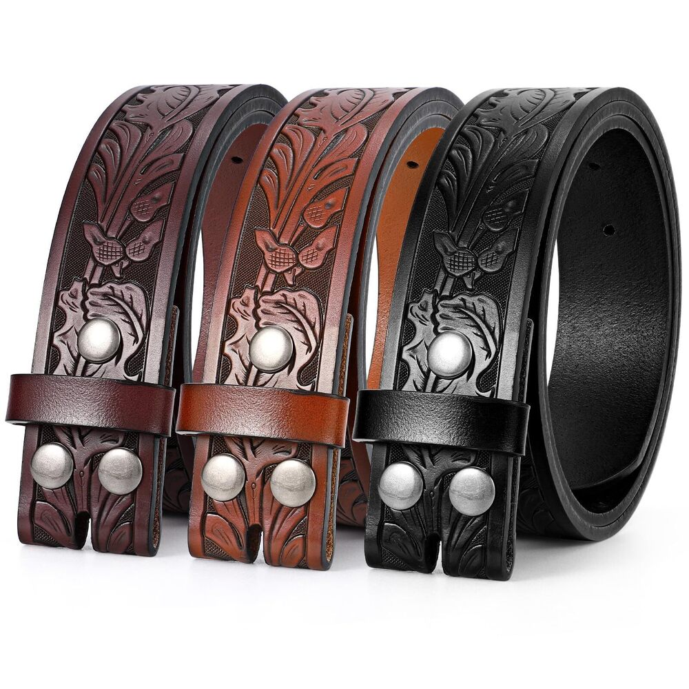 6869 3 Pack Western Belts For Men Woman Without Buckle, Cowgirl Cowboy Belt